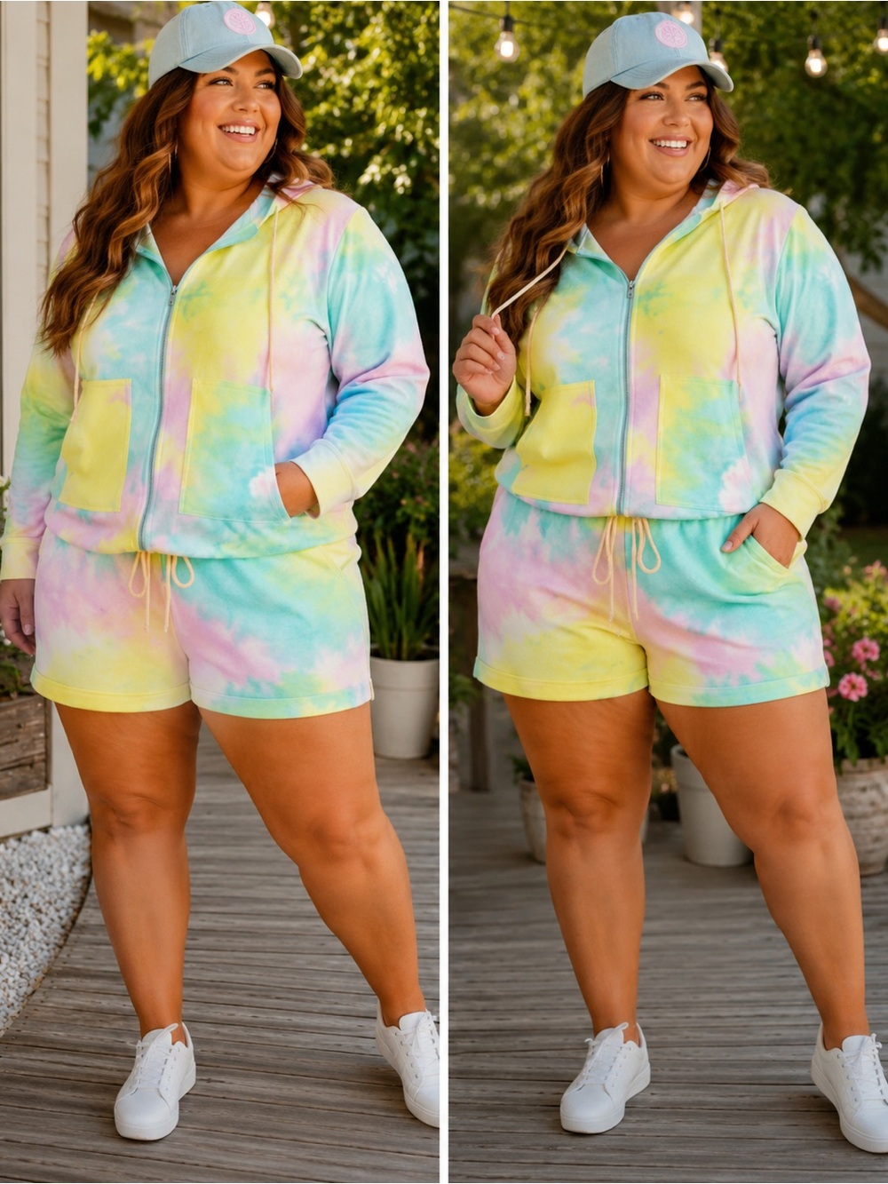 Rose Velvet Pastel Tie-Dye Crop Hoodie Top/Bottom Set - Yellow, Blue, Pink